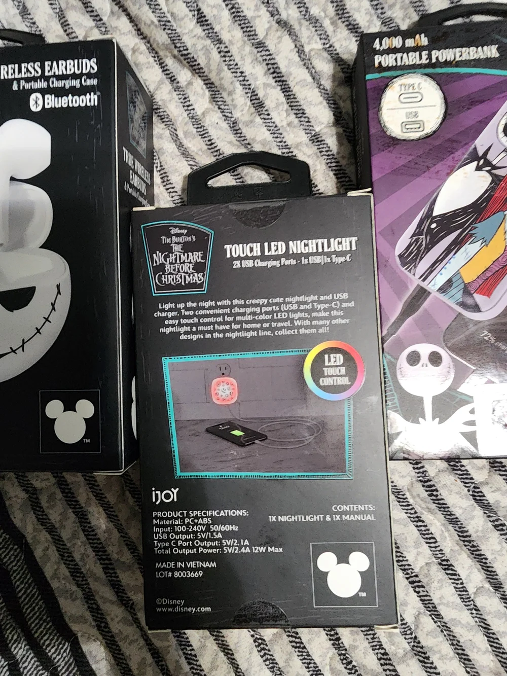Jack &Sally Power Bank Wireless Ear Buds & Touch LED Nightlight